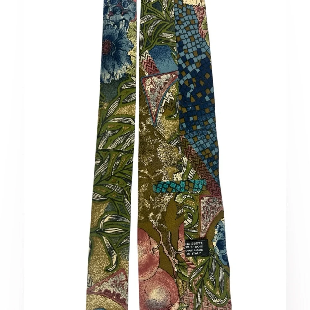 Diffusion LDM Italy 100% Silk Tie Arts & Crafts Botanical Fruit Mosaic Print‎